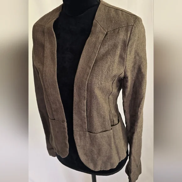 Young Fabulous & Broke women S blazer 100% linen open front pockets olive, lined - Picture 3 of 9